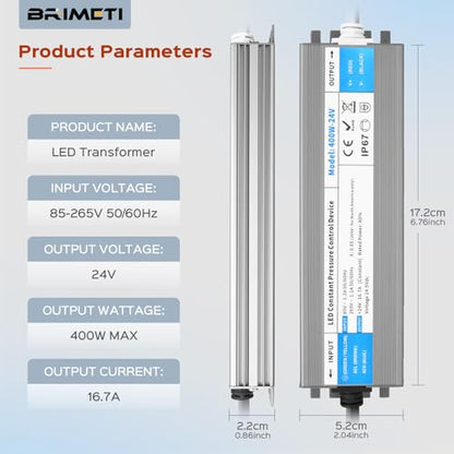 Transformator 220V-24V 400W IP67 pentru LED Strip - BRIMETI, 16.7A