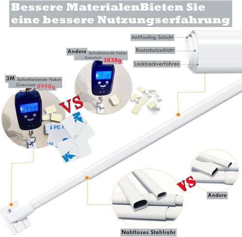 Bara perdea extensibila fara gauri 90-150 cm + carlige adezive, alb