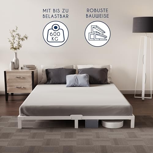 Cadru pat 140x200 cm Dreamzie, lamele metalice, inaltime 25 cm, montaj