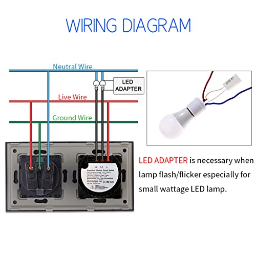 Intrerupator Dimmer touch dublu cu priza Schuko CNBINGO, sticla neagra, LED status