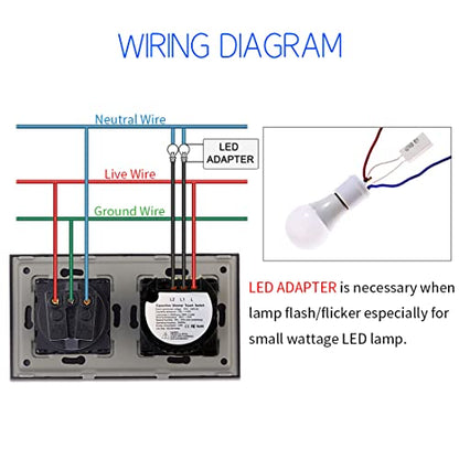 Intrerupator Dimmer touch dublu cu priza Schuko CNBINGO, sticla neagra, LED status