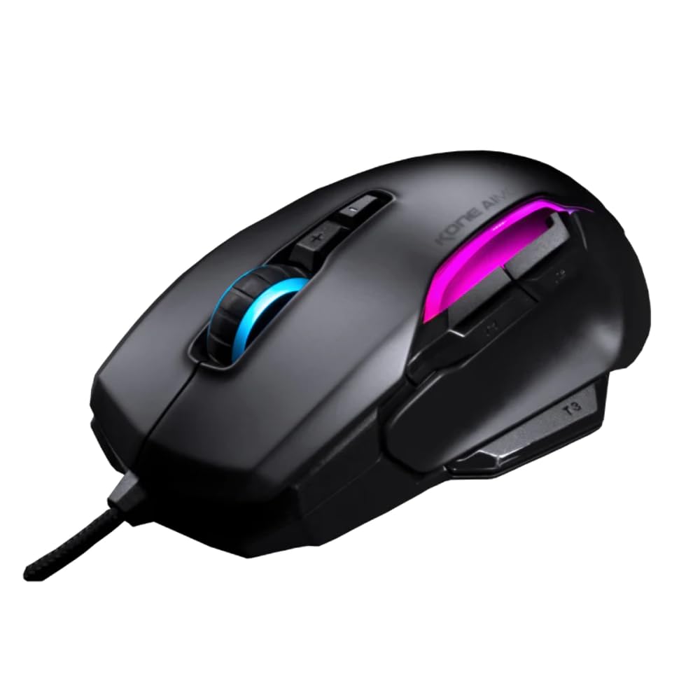 ROCCAT Kone Pro Air Gaming PC Wireless Mouse, Bluetooth Ergonomic Performance Computer Mouse with 19K DPI Optical Sensor, AIMO RGB Lighting & Aluminum Scroll Wheel, 100+ Hour Battery Life, White