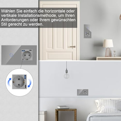Intrerupator touch cu priza Schuko USB-C+A 20W + status LED CNBINGO