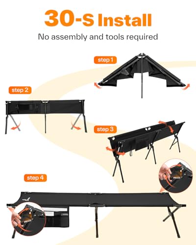 Pat pliant Sportneer 199x73 cm, XXL, pentru camping, drumetii sau oaspeti, exterior si interior