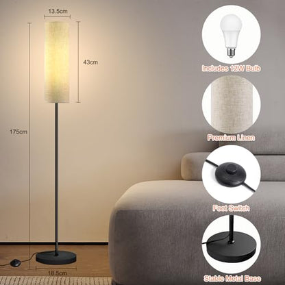 Lampa de podea LED E27 dimabila + bec 12W, abajur in, intrerupator picior