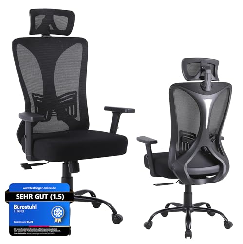 Titano FRANKFURT Scaun ergonomic de birou, sezut capitonat piele, structura ranforsata cu otel, roti 360, negru
