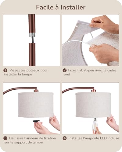 Lampa de podea arc 161 cm EDISHINE, abajur bej, soclu E27, orientabila