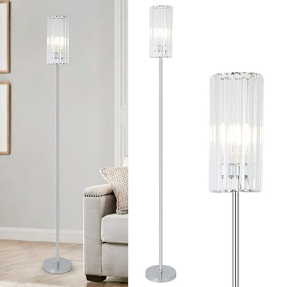 Lampa de podea moderna cu abajur din sticla si comutator pe pedala