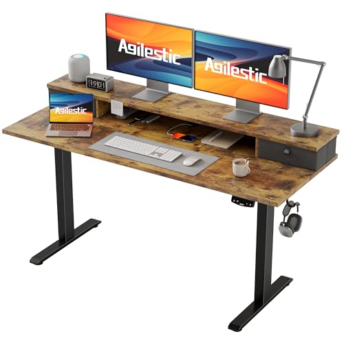Birou electric reglabil pe inaltime 140x60 cm Agilestic + 2 sertare, memorie