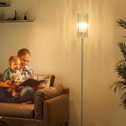 Lampa de podea moderna cu abajur din sticla si comutator pe pedala