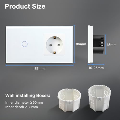 Intrerupator touch 1 gang + priza Schuko ingropata BSEED, sticla alba