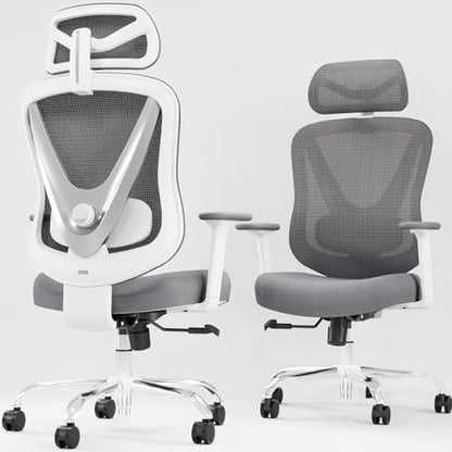 Scaun birou ergonomic HOLLUDLE Mesh alb + Suport lombar 3D + Brate 3D reglabile