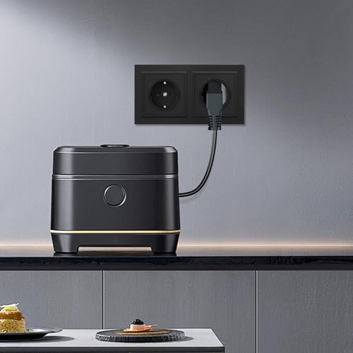 Priza dubla Schuko 16A negru mat Smooth Skin, 250V, 155x84 mm