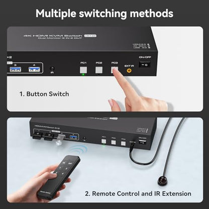 KVM Switch 3 PC Comuta 2 Monitoare HDMI 4K60Hz USB 3.0 PVBCTCSID EDID