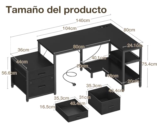 Birou colt L 140x80 cu sertare textile + priza Coleshome, reversibil