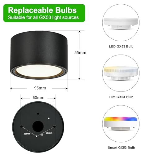 Spot LED aplicat GX53 6W 4000K 550lm negru mat KYOTECH, 4 buc