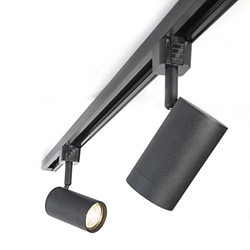 Spot tavan pe sina QAZQA Jeana, sistem iluminat 1 faza cu 3 spoturi, negru cu auriu/alama, pentru living si dormitor, iluminat interior modern