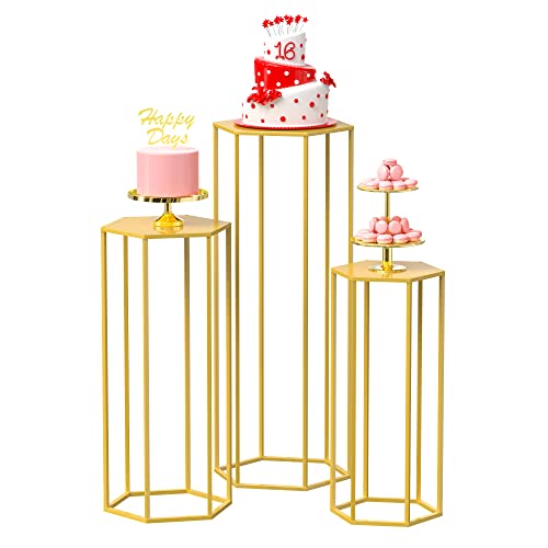 Set 3 suporturi cilindrice Wokceer Gold 90 cm pentru decor, ideale pentru petreceri, nunti sau living