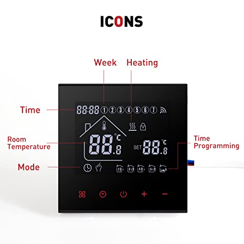 Termostat inteligent Beok WiFi pentru incalzire in pardoseala cu apa, compatibil Tuya, Alexa si Google Home, 220V, negru