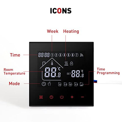 Termostat inteligent Beok WiFi pentru incalzire in pardoseala cu apa, compatibil Tuya, Alexa si Google Home, 220V, negru