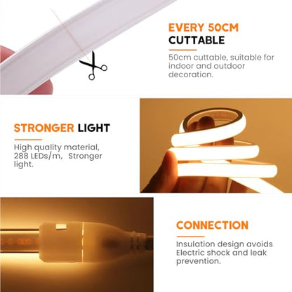 Banda LED Neon COB 6m XUNATA 230V IP65 288 LED/m