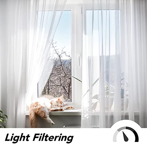 Perdele voile cu inele 229 x 140 cm 2 Bucati Deconovo, alb semi-transparent