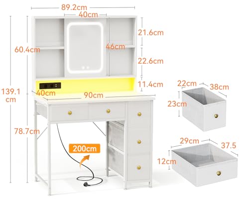 Masuta de toaleta ODK cu oglinda LED reglabila, USB si banda RGB, alba