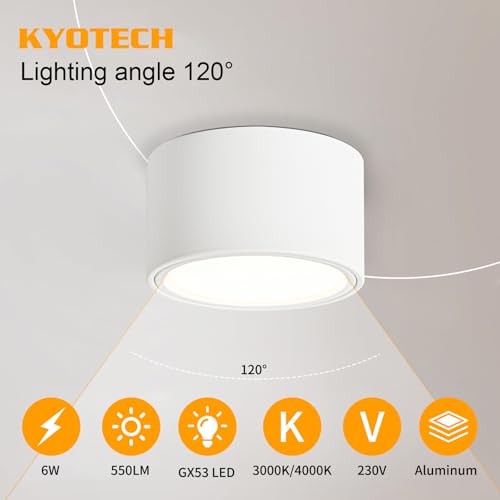 Spoturi LED aplicate GX53 6W 4000K 550lm KYOTECH, alb mat, 4 buc