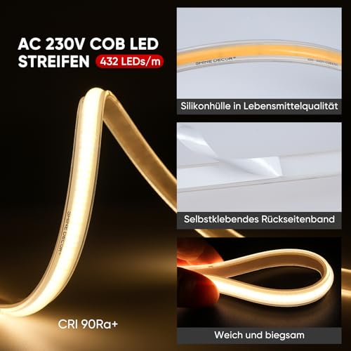 Banda COB LED Neon flexibila 2m 230V IP67 4000K - Shine Decor, 432 LED/m
