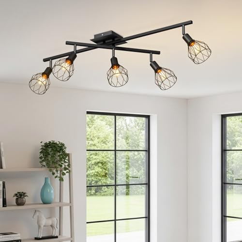 Spot tavan 5x E14 reglabil negru LVWIT, iluminare directionata