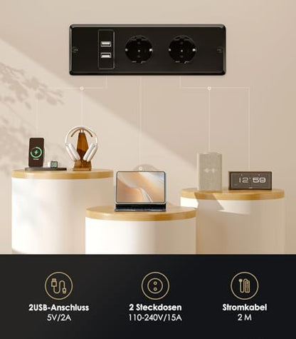 Birou electric reglabil 120 cm cu sertare OFFIGO, priza si bara lumina