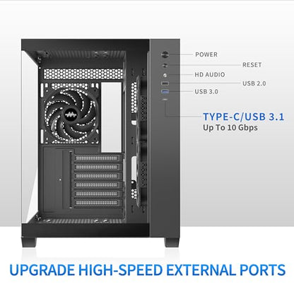Carcasa PC Mid Tower ATX Y6 MUSETEX + sticla 270° + USB-C, Neagra