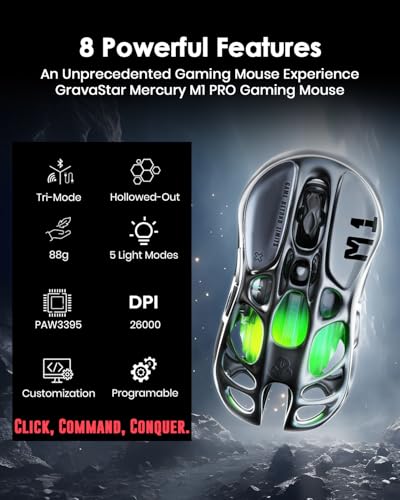 Mouse gaming wireless Mercury M1 Pro GravaStar, 26000 DPI, 4K, tri-mode