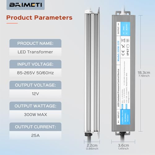 Transformator 220V-12V 300W IP67 25A cu mufa - BRIMETI, exterior