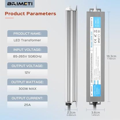 Transformator 220V-12V 300W IP67 25A cu mufa - BRIMETI, exterior