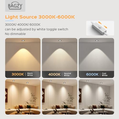 Set 6 Spot LED incastrat 9W IP44 230V negru BAGZY, 900lm, 3 culori lumina