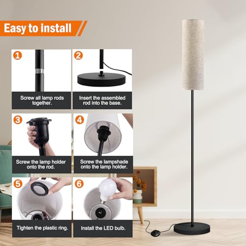 Lampa de podea LED E27 dimabila + bec 12W, abajur in, intrerupator picior
