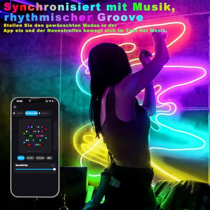 Banda LED neon flexibila Lichaser 30M RGB+IC, IP68 impermeabila, Bluetooth, control prin aplicatie si telecomanda 2.4G, silicon flexibil pentru pavilion, petreceri, camere (15M*2)