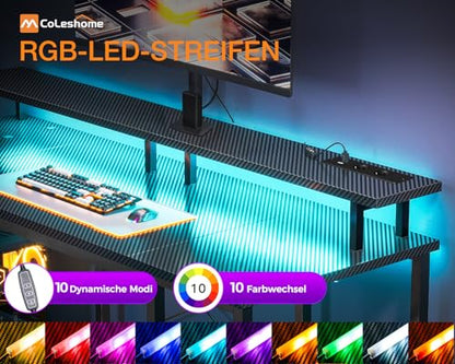 Birou gaming 120x50 cm cu LED si USB/Prize Coleshome, suport monitor