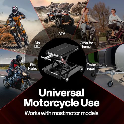 Cric de ridicare cu foarfeca pentru motociclete / ATV, cu punte larga din otel, ATV, cu carucior si manivela, VIVOHOME, 500 kg