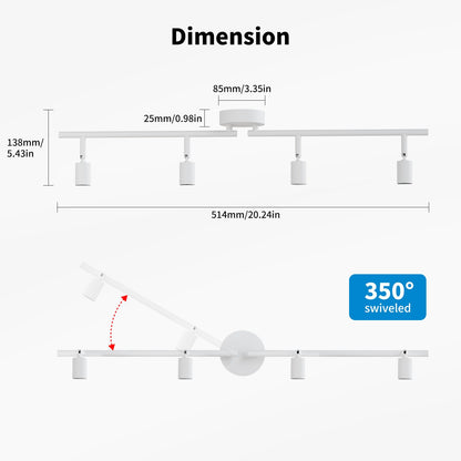 Spotlight plafon LVWIT 4 Way GU10 40W, alb, metal