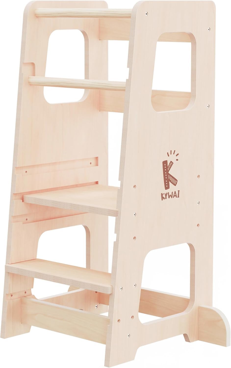 Turn de invatare Montessori din lemn KYWAI, scaunel pentru copii 1 an, turn educational, alb
