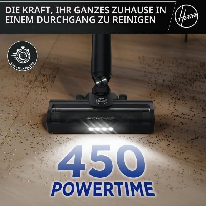 Aspirator vertical fara fir Hoover HF1P10H, 40 AW, ecran LED, negru/violet pastel