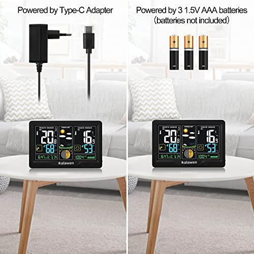 Statie meteo wireless cu senzor exterior Kalawen, ecran color, prognoza, ceas