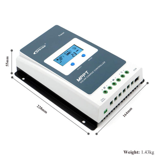 EPEVER MPPT Solar Charge Controller Tracer A Series 10A/20A/30A/40A with 12V/24V DC Automatically Identifying System Voltage (30A+MT50)