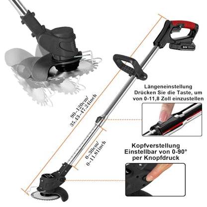 Trimmer iarba pe acumulator SMILOVII, 2x2000mAh, 16 lame, taiere precisa