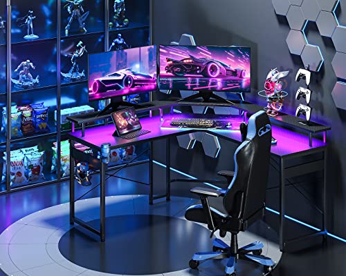 Birou gaming 129x129 cm ODK, LED, 2 prize + 2 USB, raft monitor