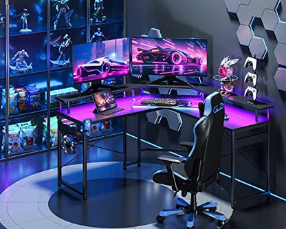 Birou gaming 129x129 cm ODK, LED, 2 prize + 2 USB, raft monitor