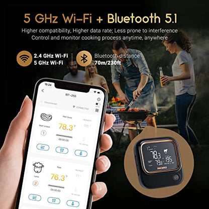 Termometru BBQ 4 sonde Bluetooth Wi-Fi INKBIRD cu app, alarme si timer