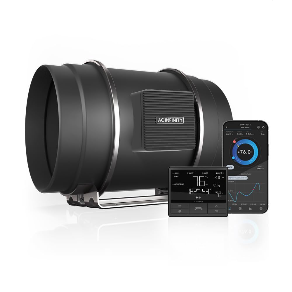 AC Infinity CLOUDLINE PRO T6, Quiet 6” Inline Duct Fan with Temperature Humidity VPD Controller, WiFi Integrated App Control - Ventilation Exhaust Fan for Heating Cooling, Grow Tents, Hydroponics